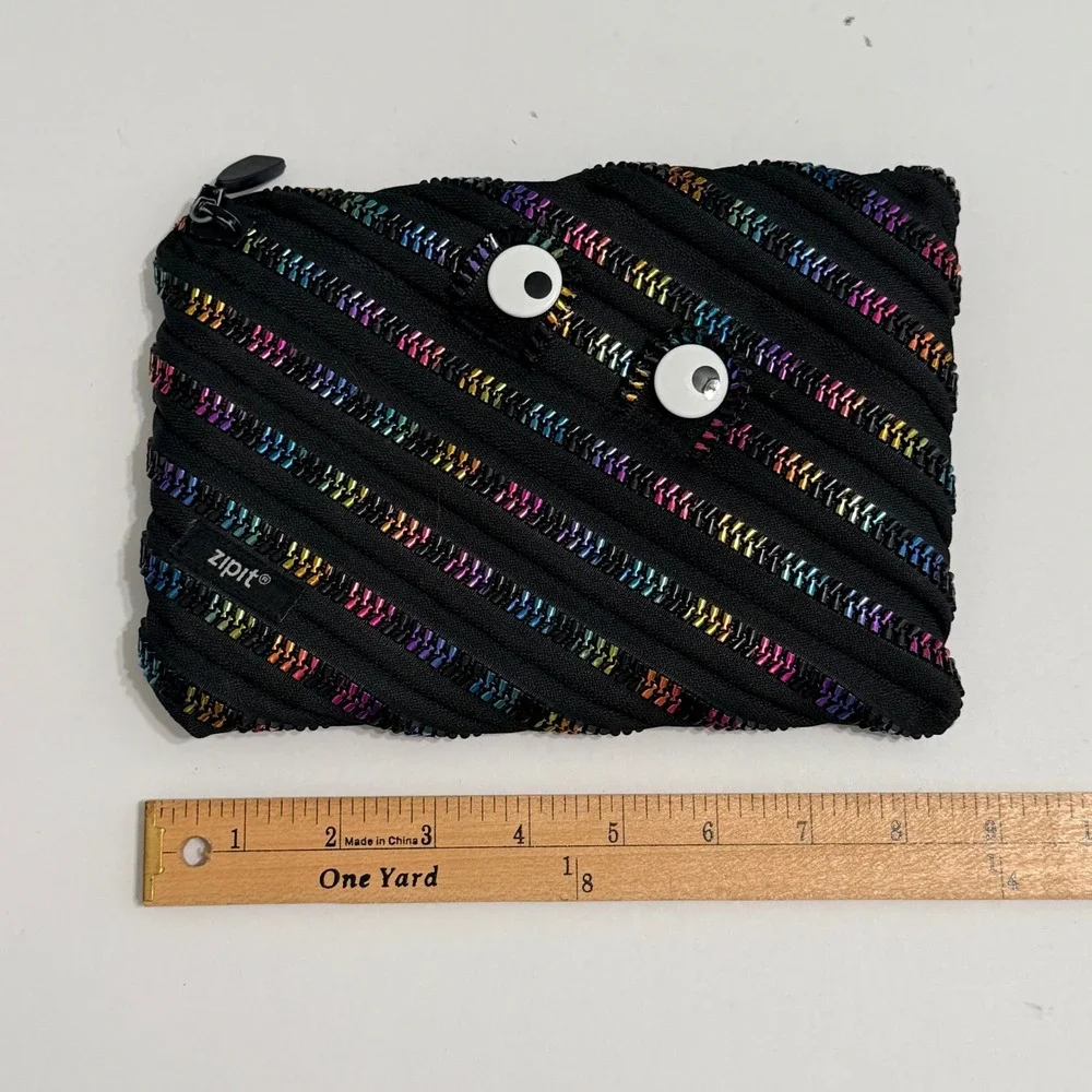 Zipit Unisex Monster Pouch Rainbow Metallic Zipper Eyes OS Black Polyester